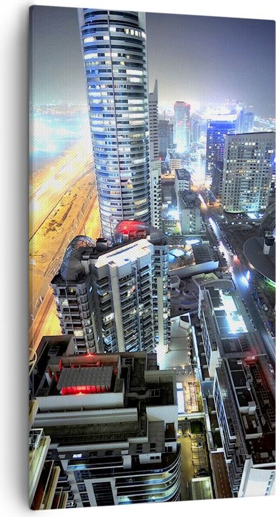Bild auf Leinwand - Leinwandbild - Architektur Industrie Nacht Licht - 55x100cm - Wand Bild - Wanddeko - Leinwanddruck - Bilder - Kunstdruck - Lein...