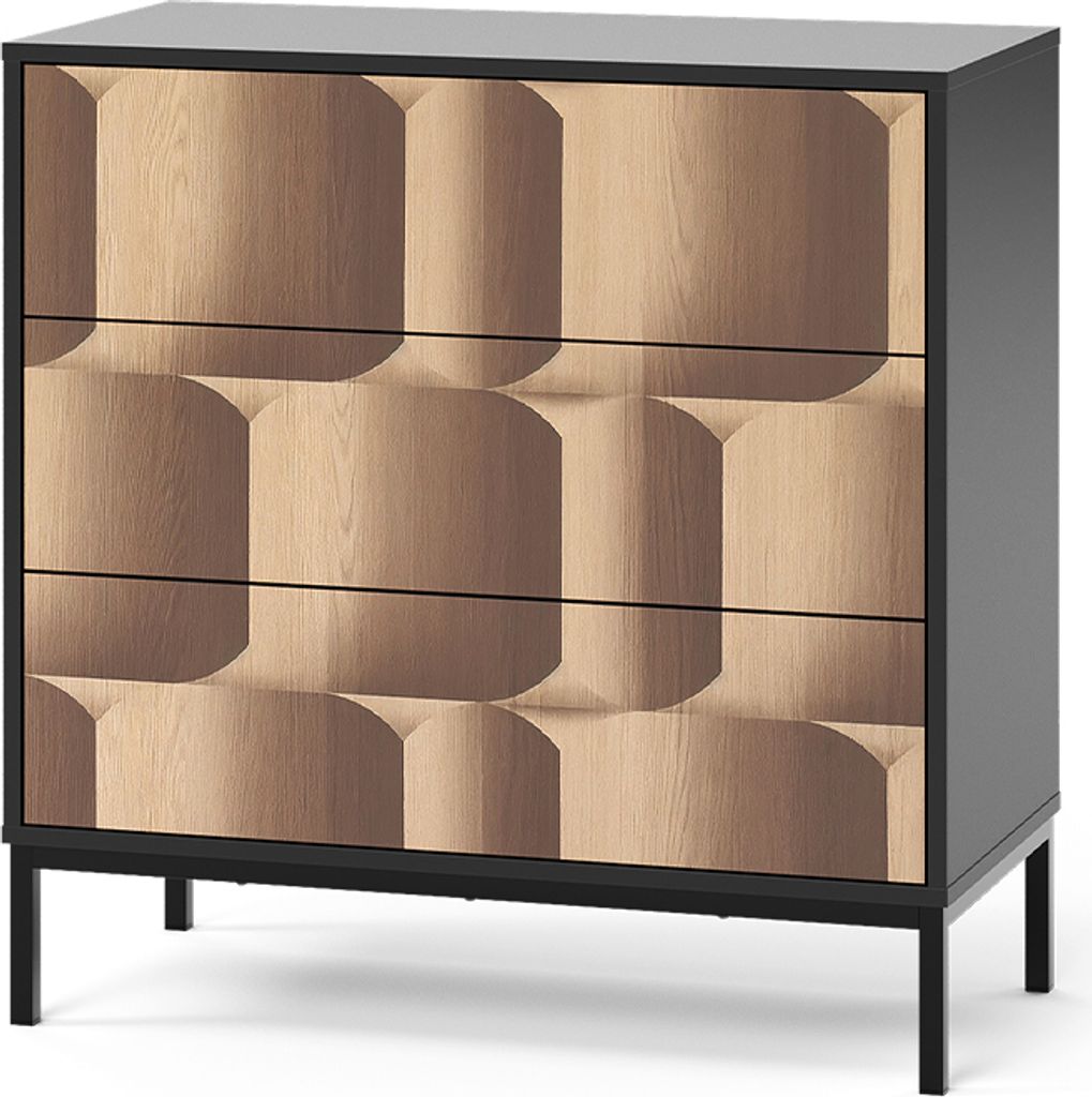 Commode Vicco Eliza noir/chêne 80x81.2cm avec 3 tiroirs, Image du produit 
