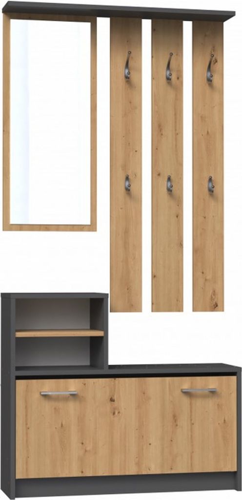 Garderobe für den Flur mit Spiegel und Schuhschrank Anthrazit/Eiche Artisan