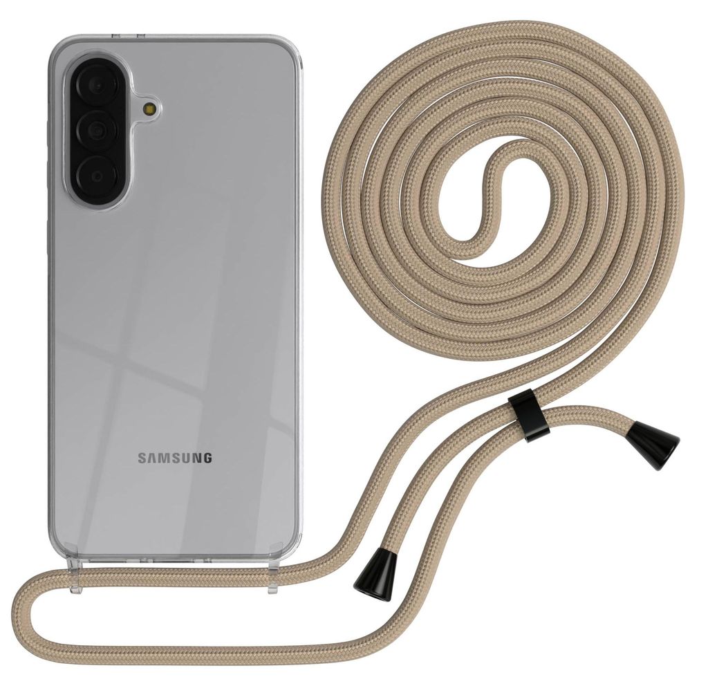 EAZY CASE Handykette kompatibel mit Samsung Galaxy A37, Handyhülle mit Umhängeband, Handykordel, Schutzhülle Clear, Band in Beige