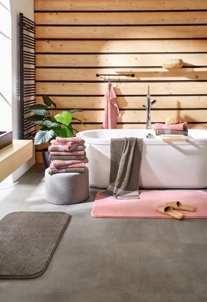 Tappeto Da Bagno LUMI A Righe In Microfibra – Extra Morbido E Assorbente, Antiscivolo, Lavabile, 43x76 Cm, Rosa