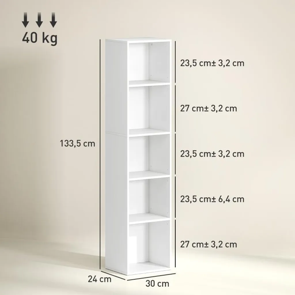 Bibliothèque avec tablettes réglables blanche 5 étages modulable 180cm - 3