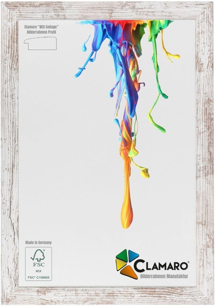 Bilderrahmen Vintage Weiss CLAMARO 53G Neo Collage nach Maß modern Holz, Größe:17x13