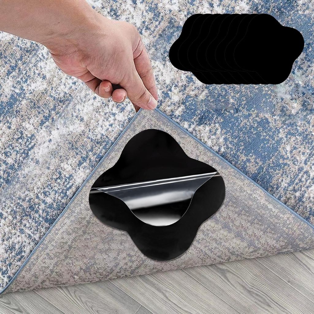 8 Stück rutschfeste Teppichstopper, große wiederverwendbare Teppichstopper, rutschfestes, waschbares Teppichklebeband zur Befestigung von Teppich...