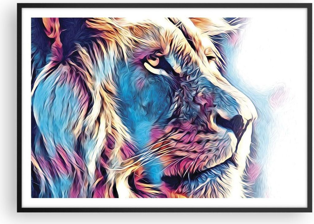 Gerahmtes Poster - Schwarzer Rahmen - Löwe Mähne Märchen - 100x70 cm - Wand Bild - Wanddeko - Wandbilder - Kunstposter - Wandposter - Bilderrahm...