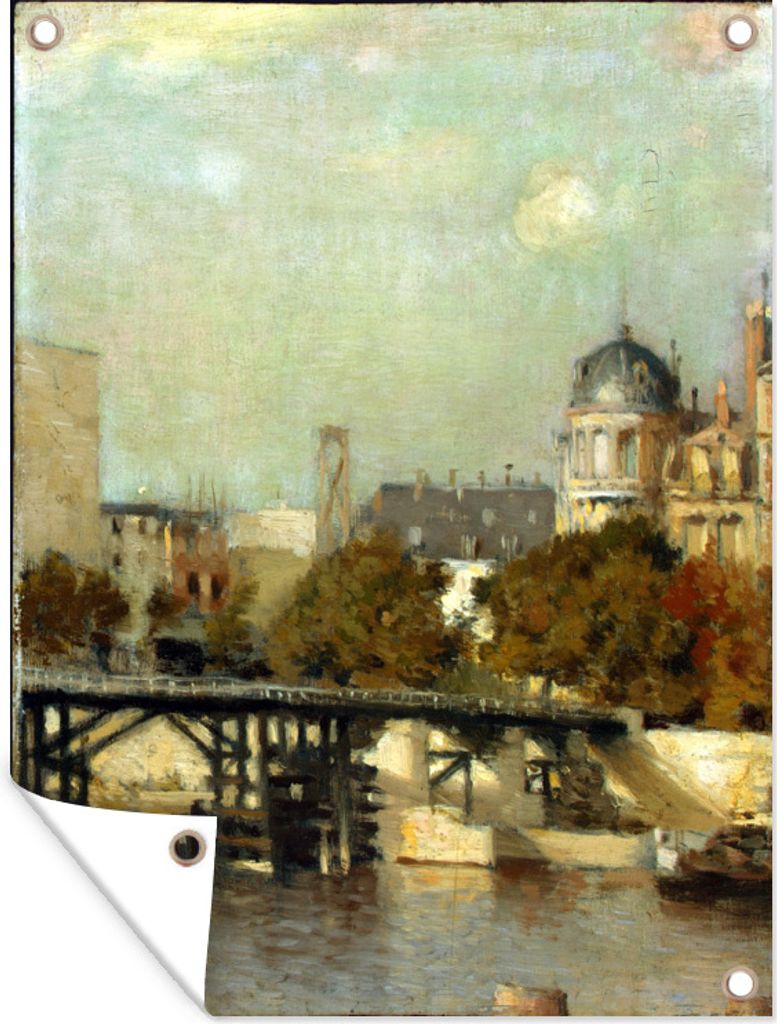 MuchoWow 30x40 cm Outdoor-Poster Gartendeko Sichtschutz Garten Poster für den Garten Pariser Szene mit Brücke - Gemälde von Jean-Charles Cazin
