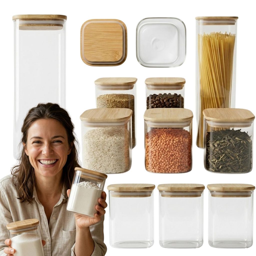 Set di contenitori da cucina con coperchio in bambù SESTO, Immagine del prodotto 