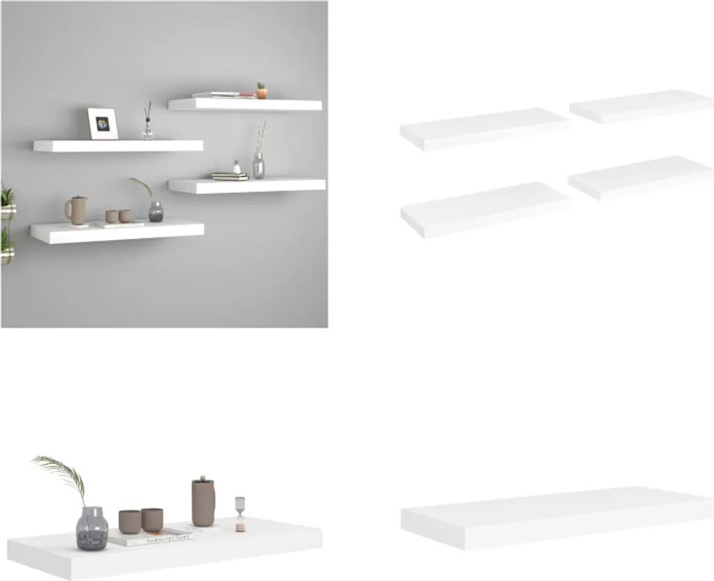 4 Mensole Sospese Bianche 60cm - Scaffali Ufficio e Studio MDF