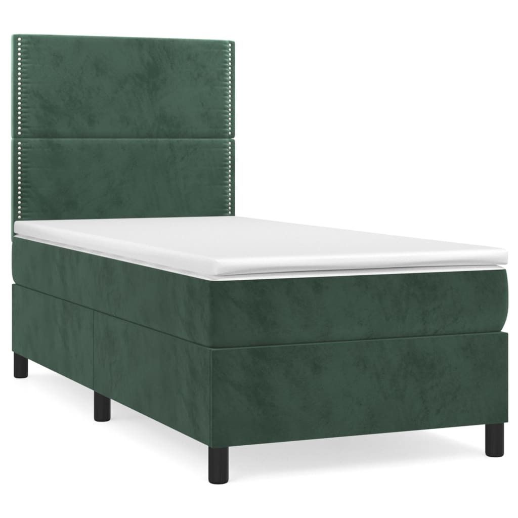 "SALE 2026" Boxspringbett Einzelbett - Gästezimmer - mit Matratze Dunkelgrün 90x200 cm Samt - Polsterbett Klassische Betten DE9342083