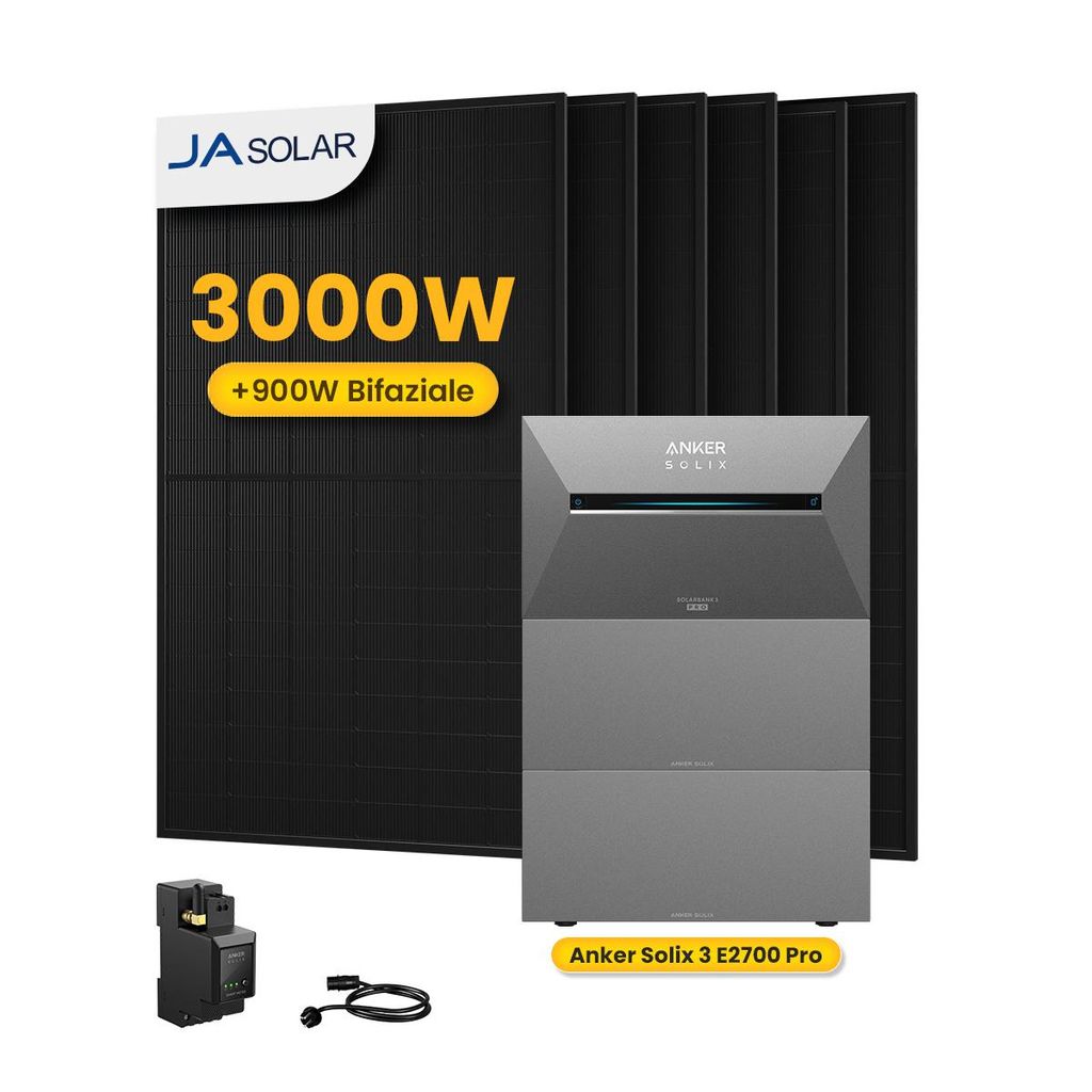 Powerness Balkonkraftwerk mit Speicher,Anker SOLIX Solarbank 3 E2700 Pro Speicher mit 2x BP2700 Erweiterungsakku,6x JA Solar 500W Module & Smartm...