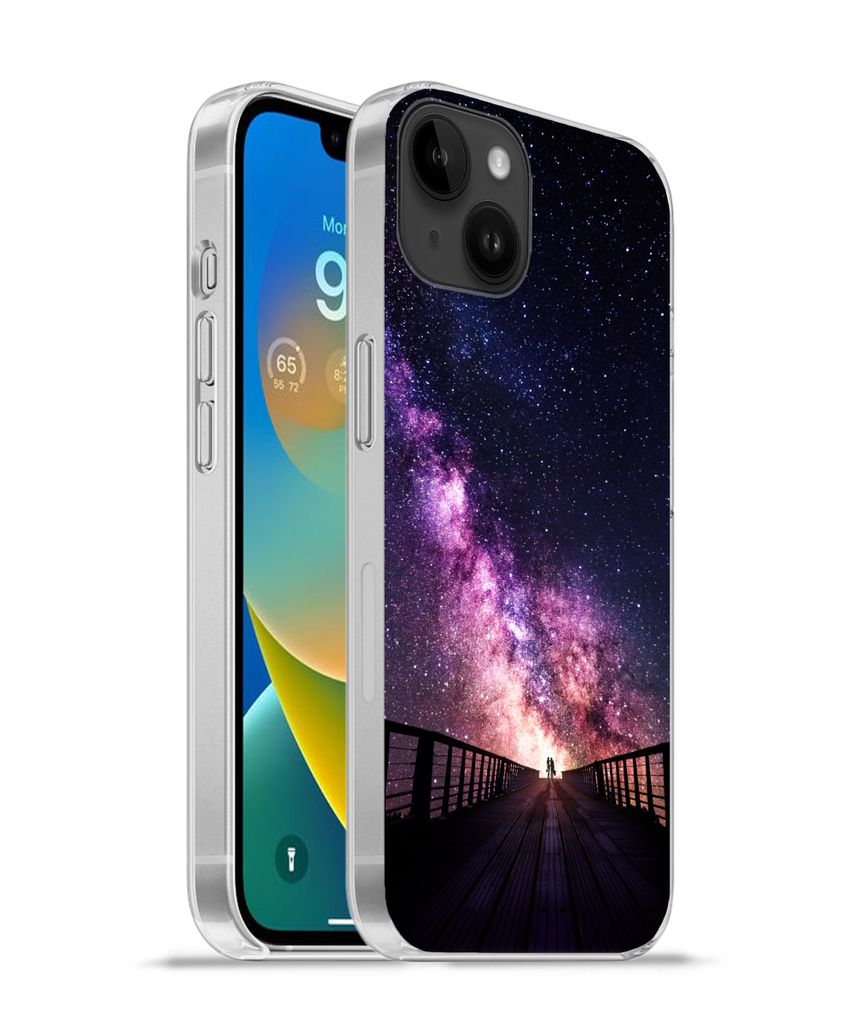 MuchoWow Handyhülle Schutzhülle Hülle für Apple iPhone 14 Plus - Soft case Universum - Galaxie - Lila - Jungen - Mädchen - Kinder Silikon So...