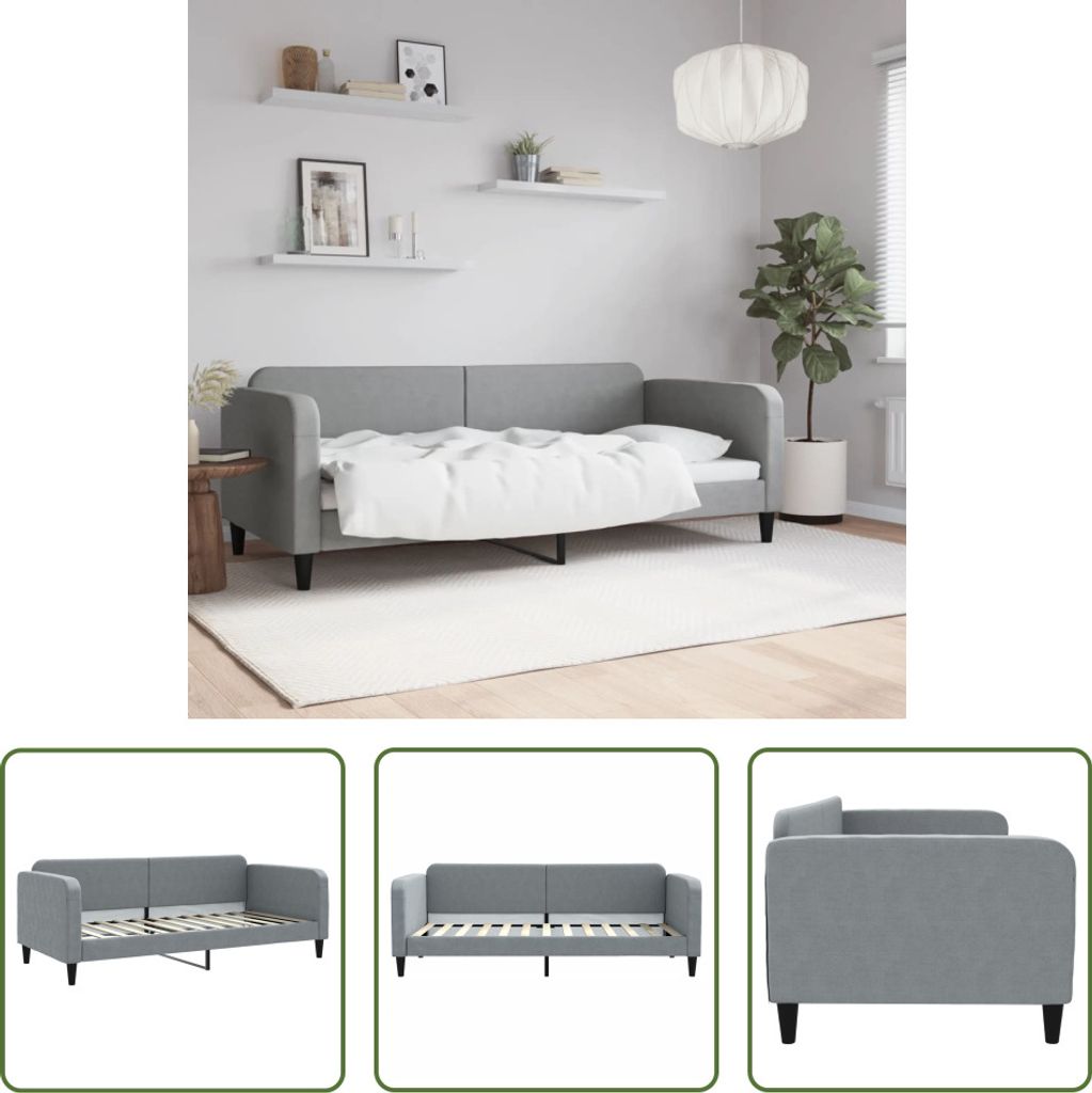 The Living Store Tagesbett Hellgrau 90x200 cm Stoff