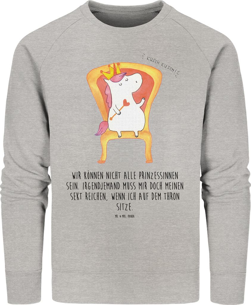Mr. & Mrs. Panda Baumwoll Pullover Einhorn Prinzessin Größe S - Heather Grey - Geschenk, Sweater, Geburtstagsgeschenk, Geburtstag, Rundhals Sweat...