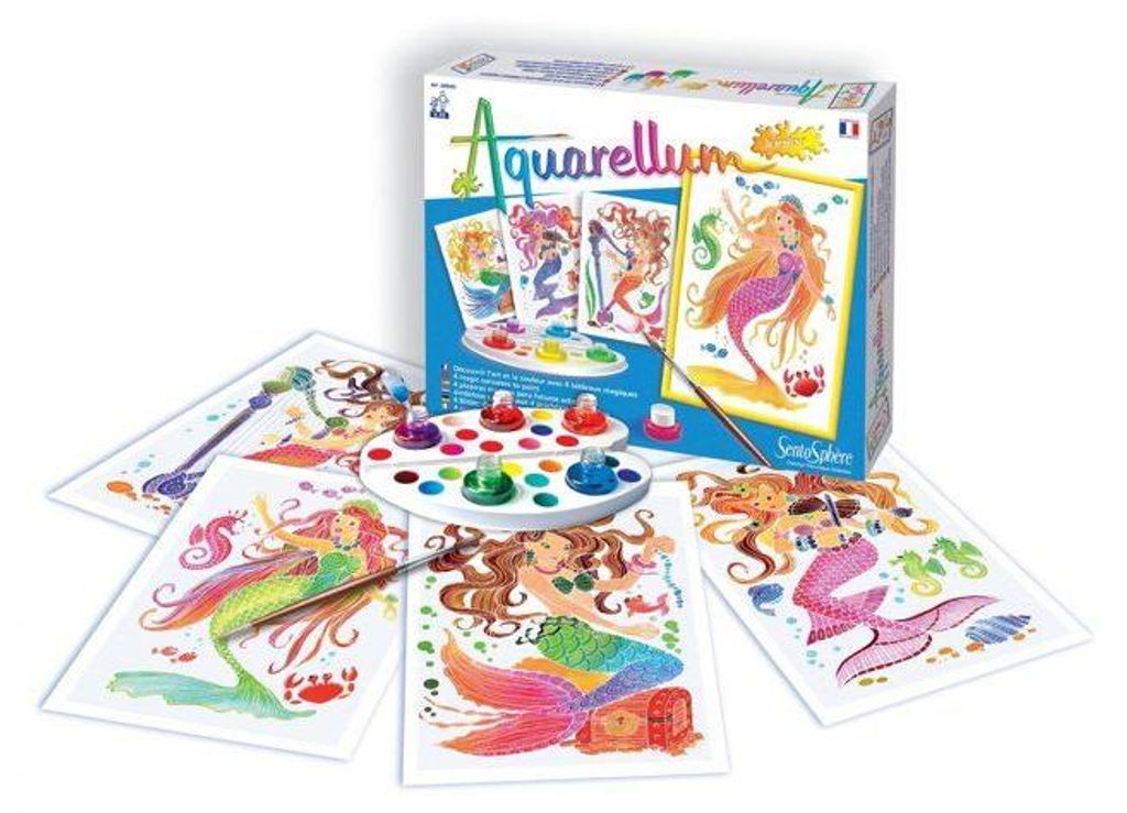Aquarellfarben Set, SENTOSPHERE Aquarellum Junior, Sirenen Design, 5 Farben, Vélin Papier, Ab 6 Jahren