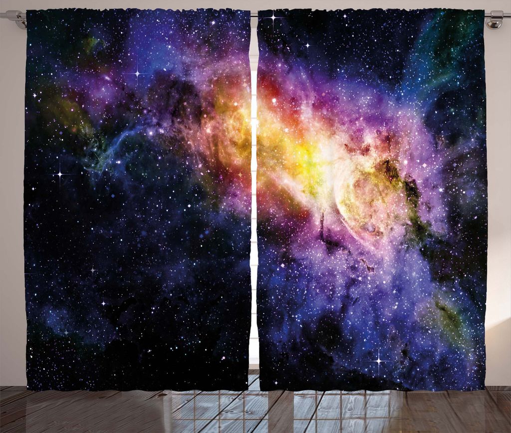 ABAKUHAUS Galaxis Rustikaler Vorhang, Verführerische Nebelsterne, Wohnzimmer Universalband Gardinen mit Schlaufen und Haken, 280 x 225 cm, Lila Ge...