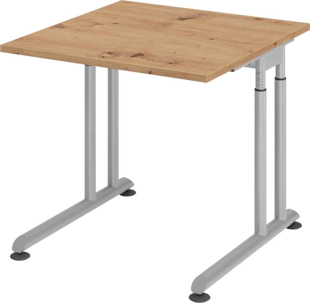 bümö Schreibtisch Serie-Z - Gestell: Silber, Nachbildung: Asteiche, Größe: 80 x 80 cm
