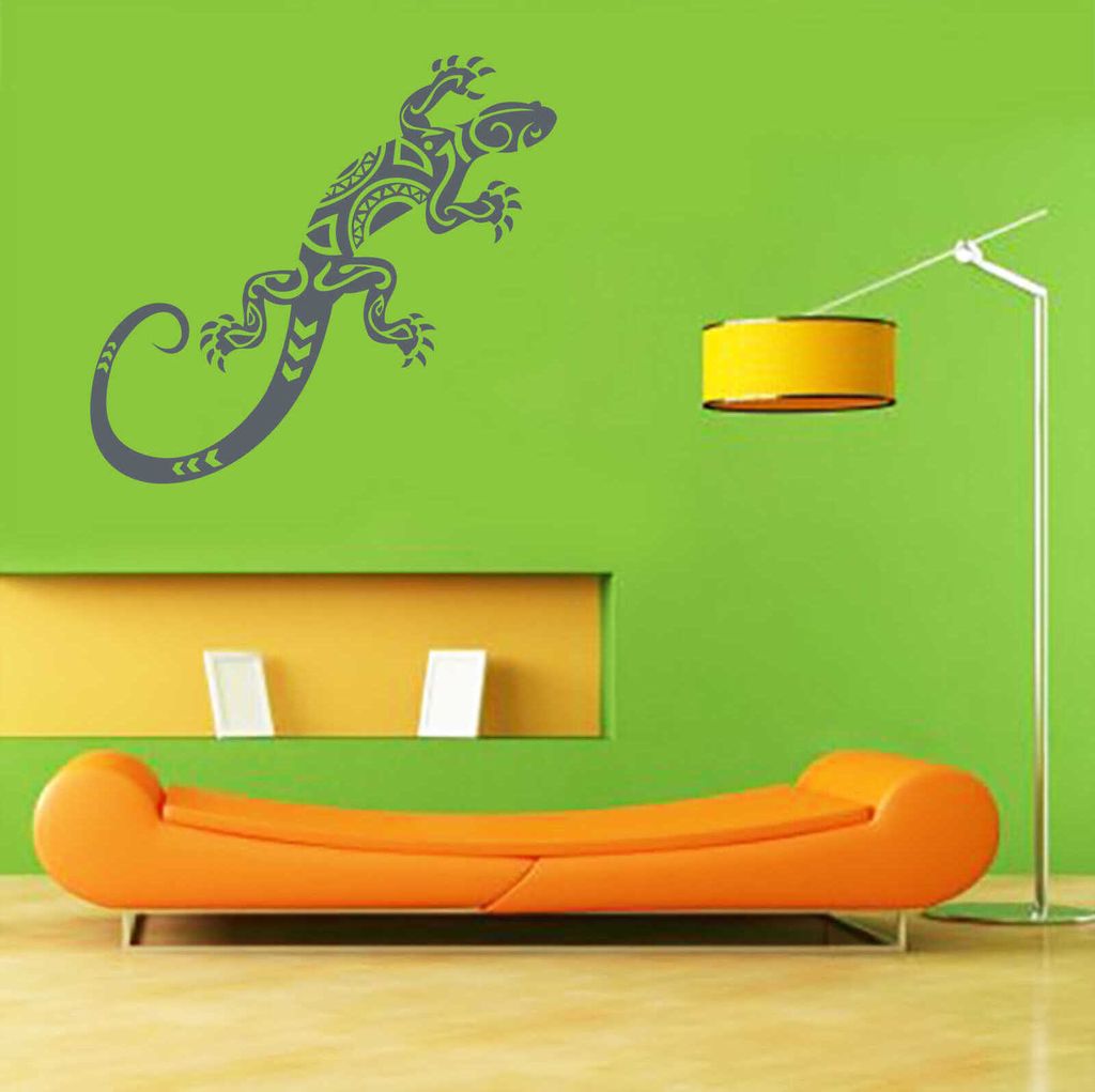 Wandtattoo - Wandaufkleber - Wandtattoo "Gekko Tribal" - 30cm x 12cm anthrazit - Dekoration Küche Wohnzimmer Wand