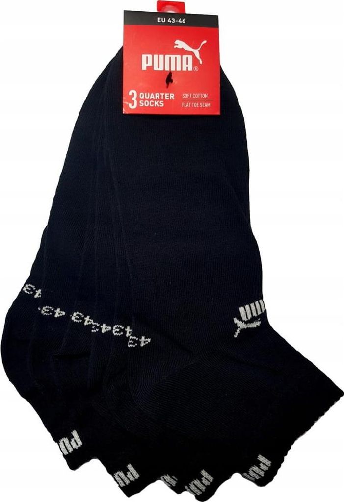 Puma Quarter Socken 3er Pack knöchelhoch Sportsocken Herren Damen 3er Pack Baumwolle, Schwarz, 43-46