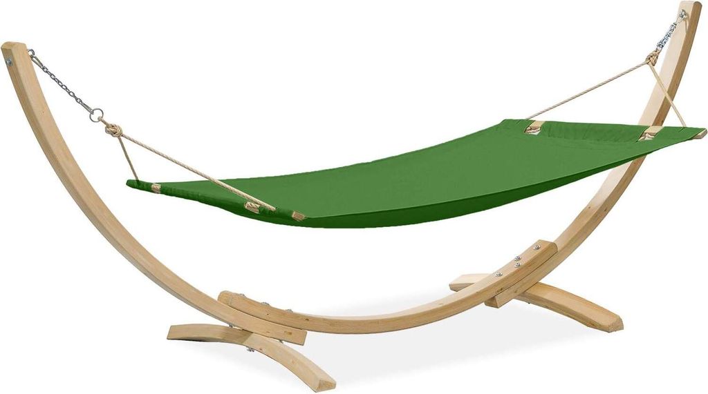 KONSIMO Hängematte mit Gestell "LENGER", grün, holz, Modern Design, 357x131x110 cm