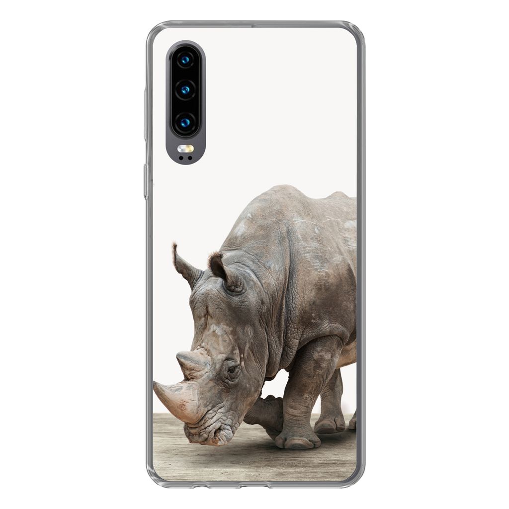 MuchoWow Handyhülle Schutzhülle Hülle für Huawei P30 Nashorn - Jungen - Wildtiere - Kinder - Mädchen - Tiere Silikon Softcase Handy Hülle -...