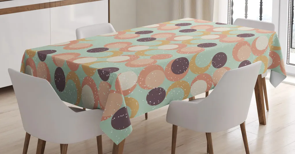 Tovaglia ABAKUHAUS Retro, Grunge Simplistic Moon Art, stampa personalizzata con colori vivaci, lavabile, impermeabile, non sbiadisce, 140 x 200 cm, verde menta multicolore