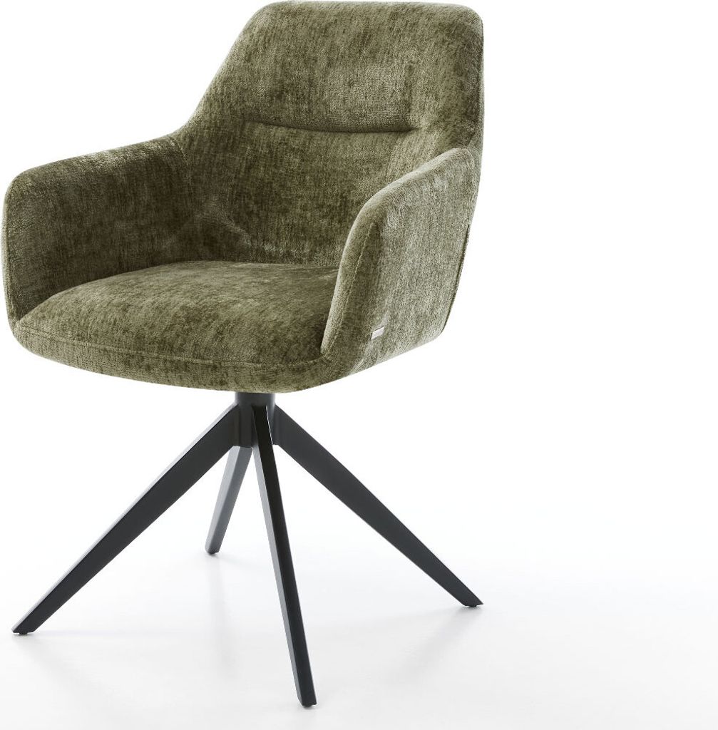 DELIFE Drehstuhl Pejo-Flex Chenille Olive Kreuzgestell breit Schwarz 360° drehbar Wippfunktion Taschenfederkern
