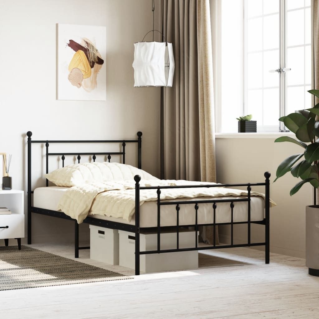 Maison Exclusive - Bettgestell mit Kopf- und Fußteil Metall Schwarz 107x203 cm