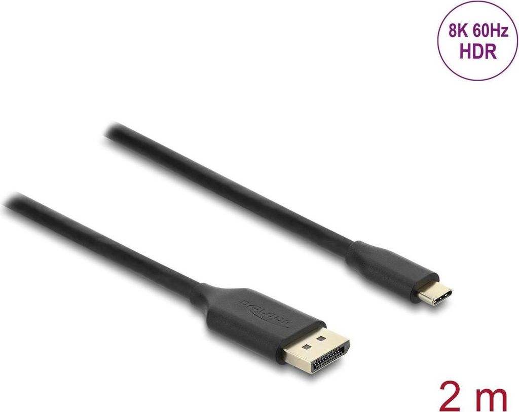 Delock USB Type-C zu DisplayPort Kabel (DP Alt Mode) 8K 60 Hz 2 m schwarz