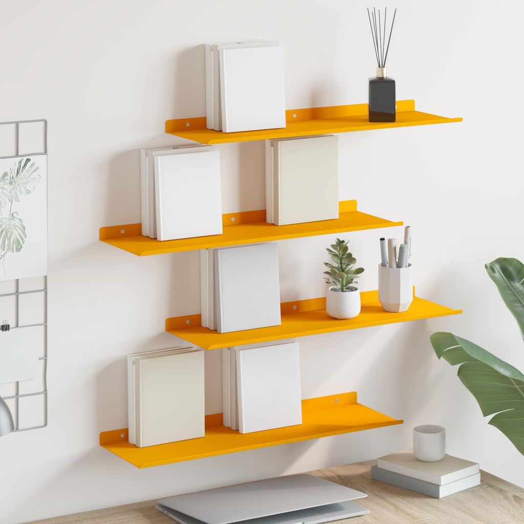 "Schlussverkauf" Schwebendes Regal 4 pcs - Senfgelb 60x18x2,5 cm Stahl - Wandregale C602