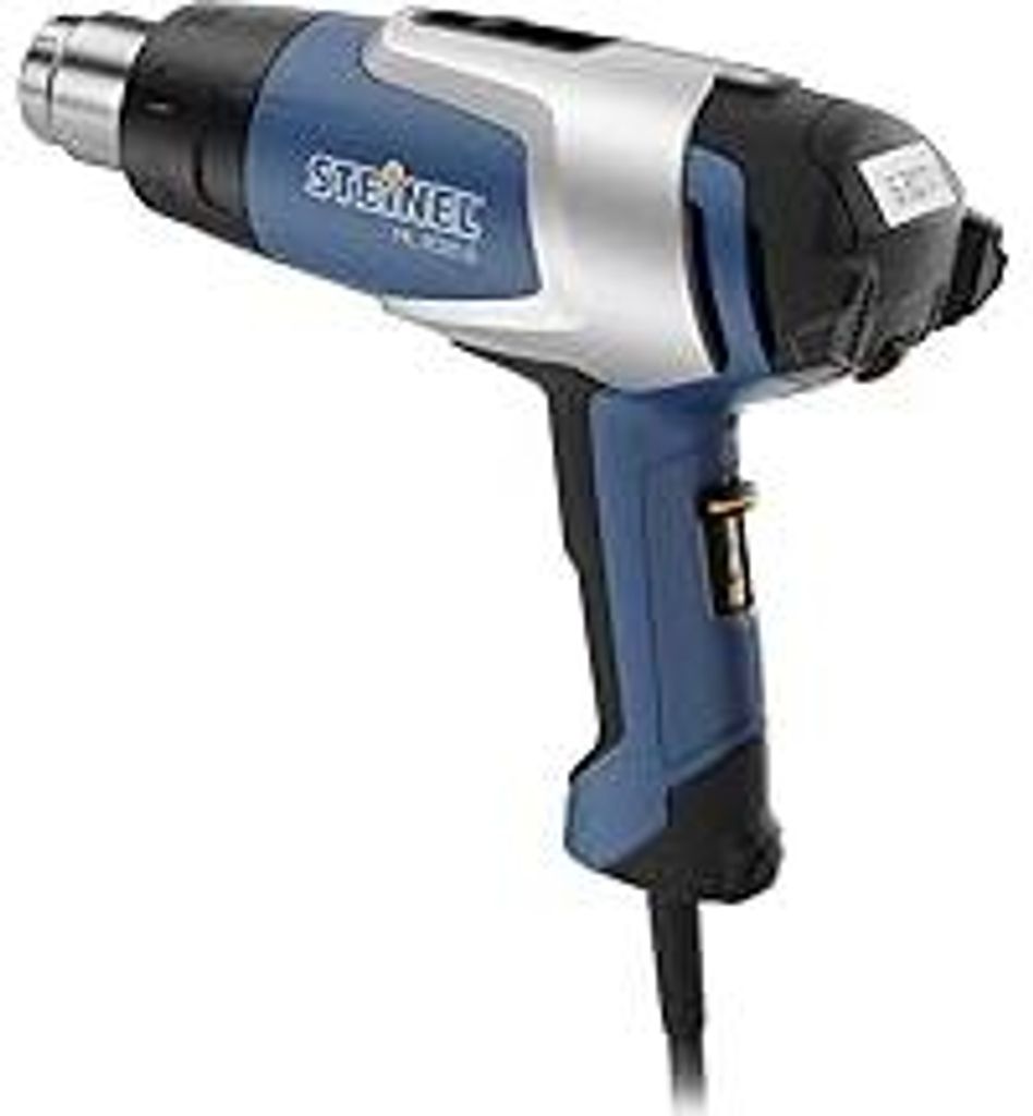 Steinel Heißluftpistole HL 2020 E im Koffer, Inkl. 9mm Reduzierdüse, 2200 W Heißluftfön, LCD-Display, 80°-630°C, Blau