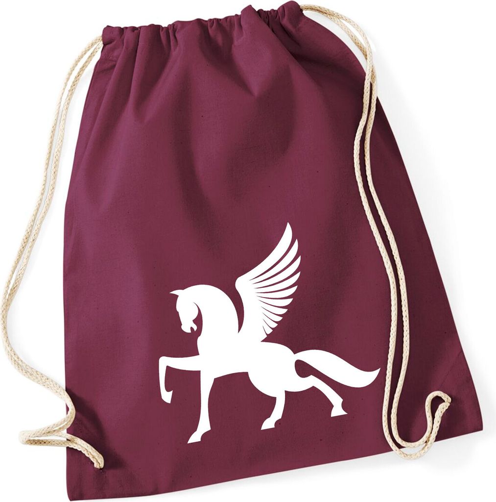 Huuraa Turnbeutel Pegasus Silhouette 12 Liter Burgundy Baumwolle Rucksack Geschenkidee