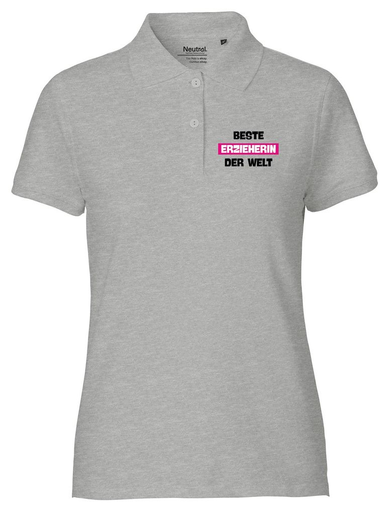 Huuraa Damen Polo Shirt Beste Erzieherin der Welt XS Sport Grey Bio Baumwolle Fairtrade Poloshirt Geschenkidee