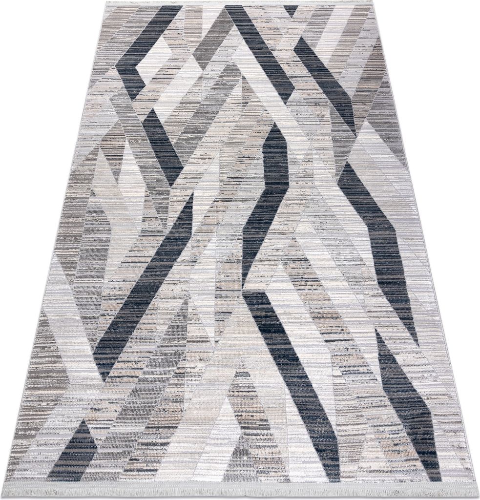 Modern Teppich REBEC Franse 51166B Geometrisch - zwei Ebenen aus Vlies dunkelblau / creme Blau 80x150 cm