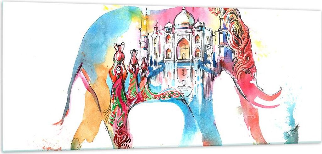 Bilder auf glas - Elefant Indien ethnisch Kultur - 100x40cm - Glasbilder - Wandbilder - Kunstdruck - zum Aufhängen bereit - Wanddekoration aus Gla...