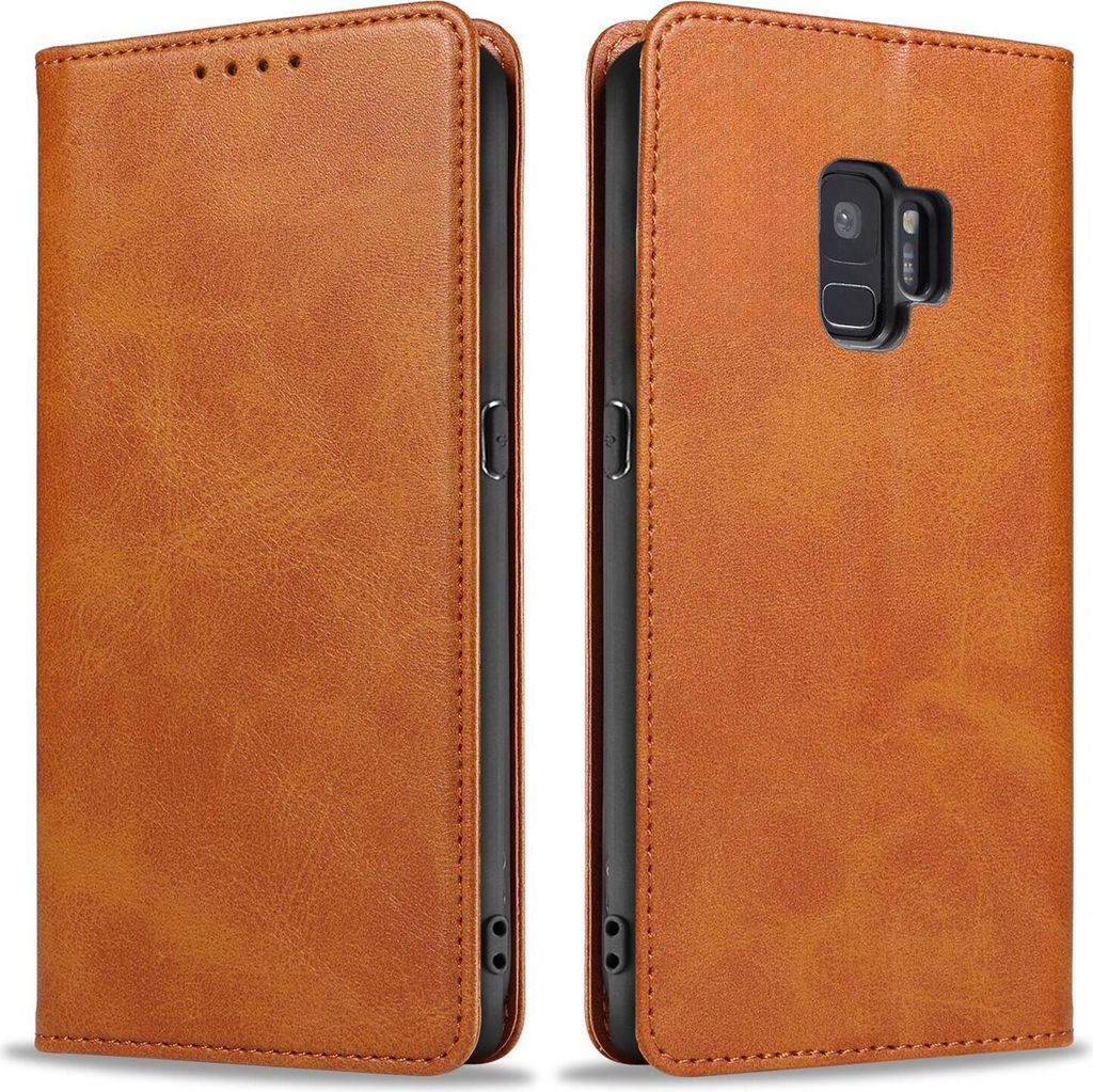 Handyhülle für Samsung Galaxy S9 Kunstleder Flip Cover Hülle Handytasche Case Kartenfach Farbe: Hellbraun