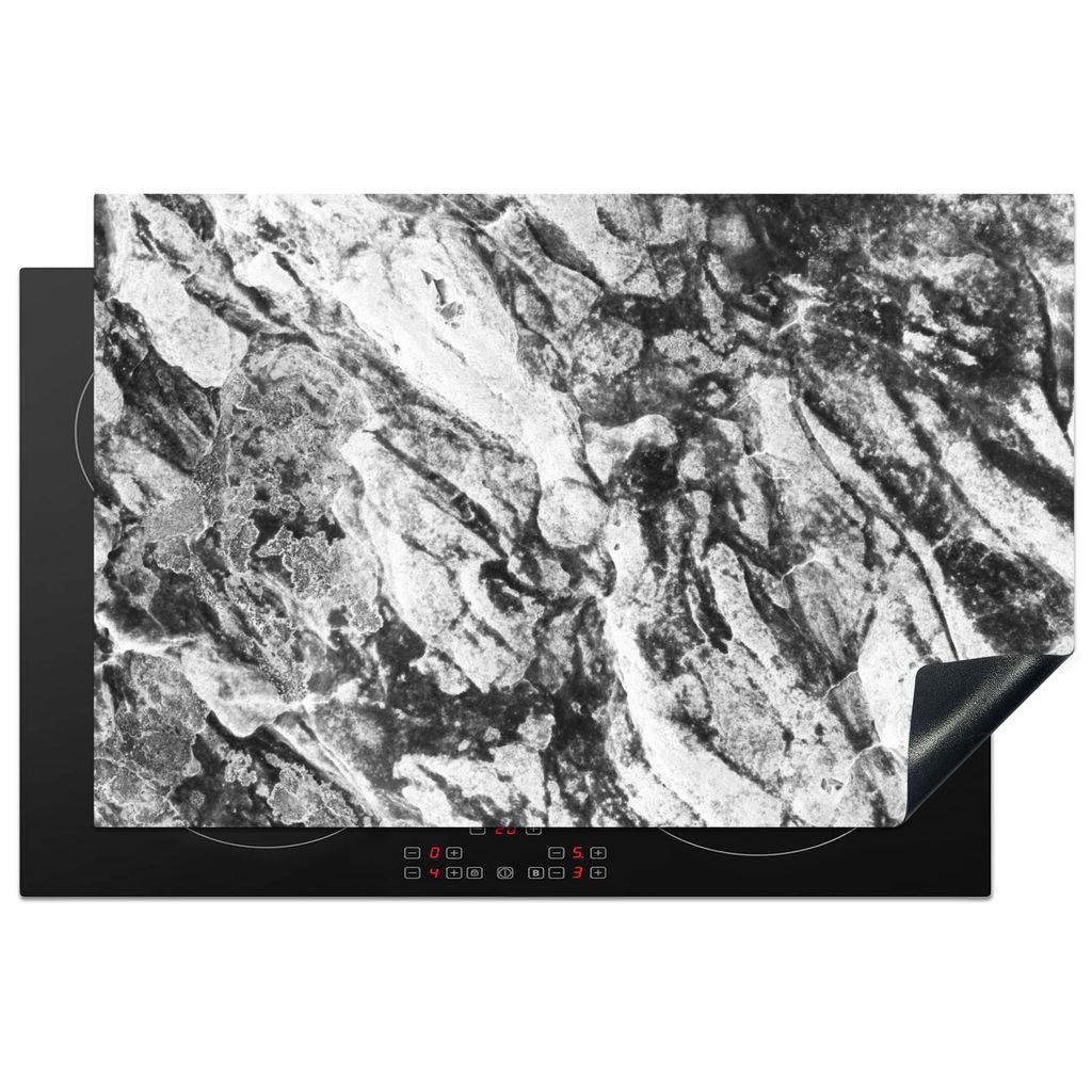 KitchenYeah Herdabdeckplatte Schwarz - Weiß - Granit - Steine , 81x52cm, Küche Deko, Glaskeramikkochfeld Herdabdeckung, Abdeckplatte fùr Kochfeld