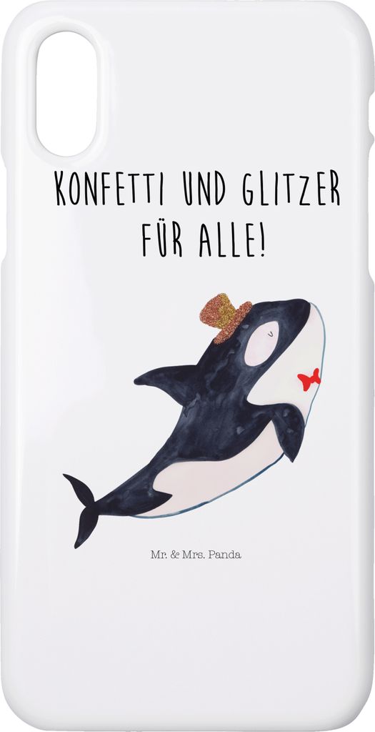 Mr. & Mrs. Panda Iphone 10 Handyhülle Orca Zylinder - Weiß - Geschenk, Glitter, Glückwunsch, Konfetti, Handy Case, Geburtstag, X, Hülle, Narwal...