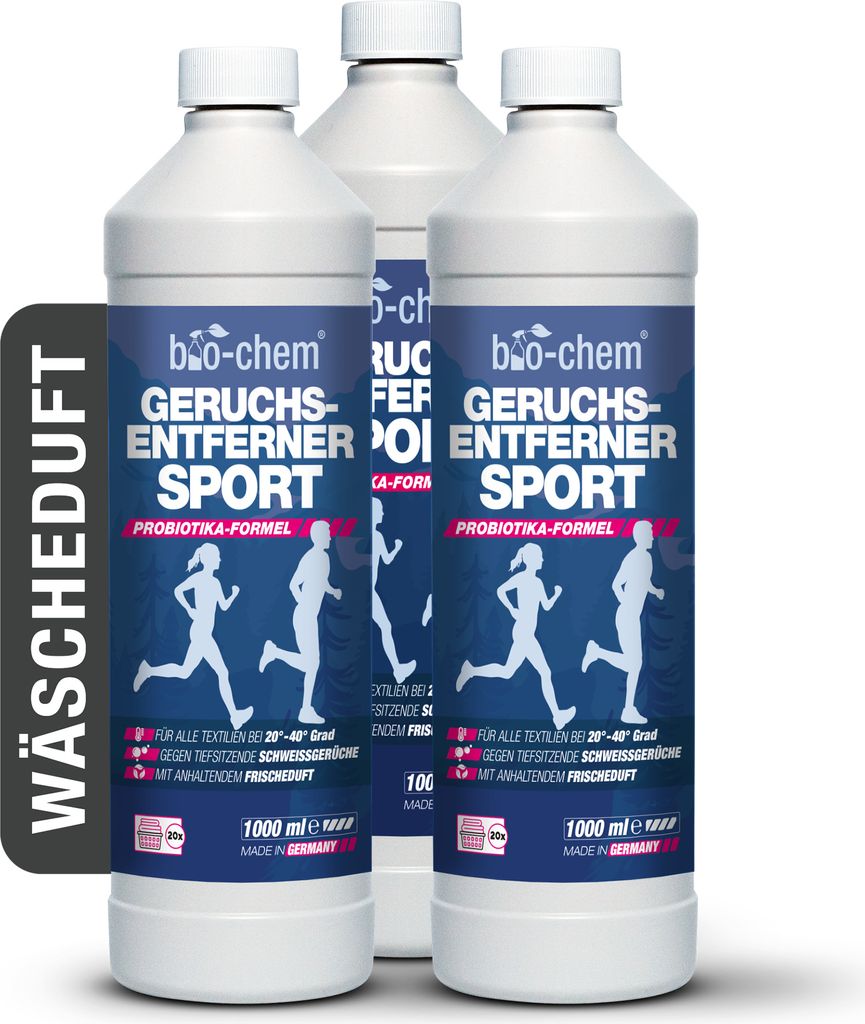bio-chem Geruchsentferner & Wäscheduft Sport 3000 ml - Effektiv gegen Schweiß Geruch aus Wäsche & Kleidung - Probiotischer Waschzusatz für Outd...