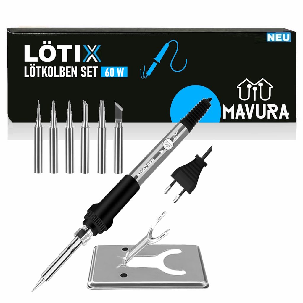 LÖTIX Lötkolben Lötstation Set 60w Feinlötkolben Lötset Lötpistole Soldering Iron mit 6 Spitzen & Ständer