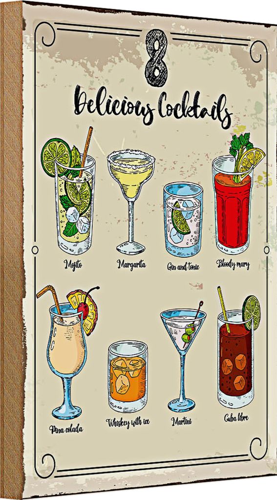 Holzschild Spruch Cocktails Mojito Martini Margarita 20x30cm