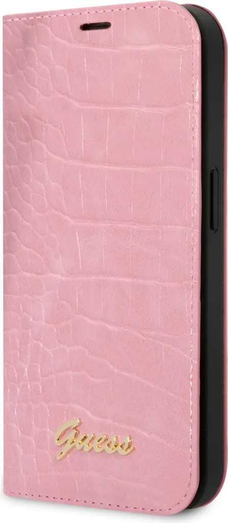 Custodia a libro GuessPoliuretanoCroco con fotocamera in metallo per iPhone 14 Plus Rosa