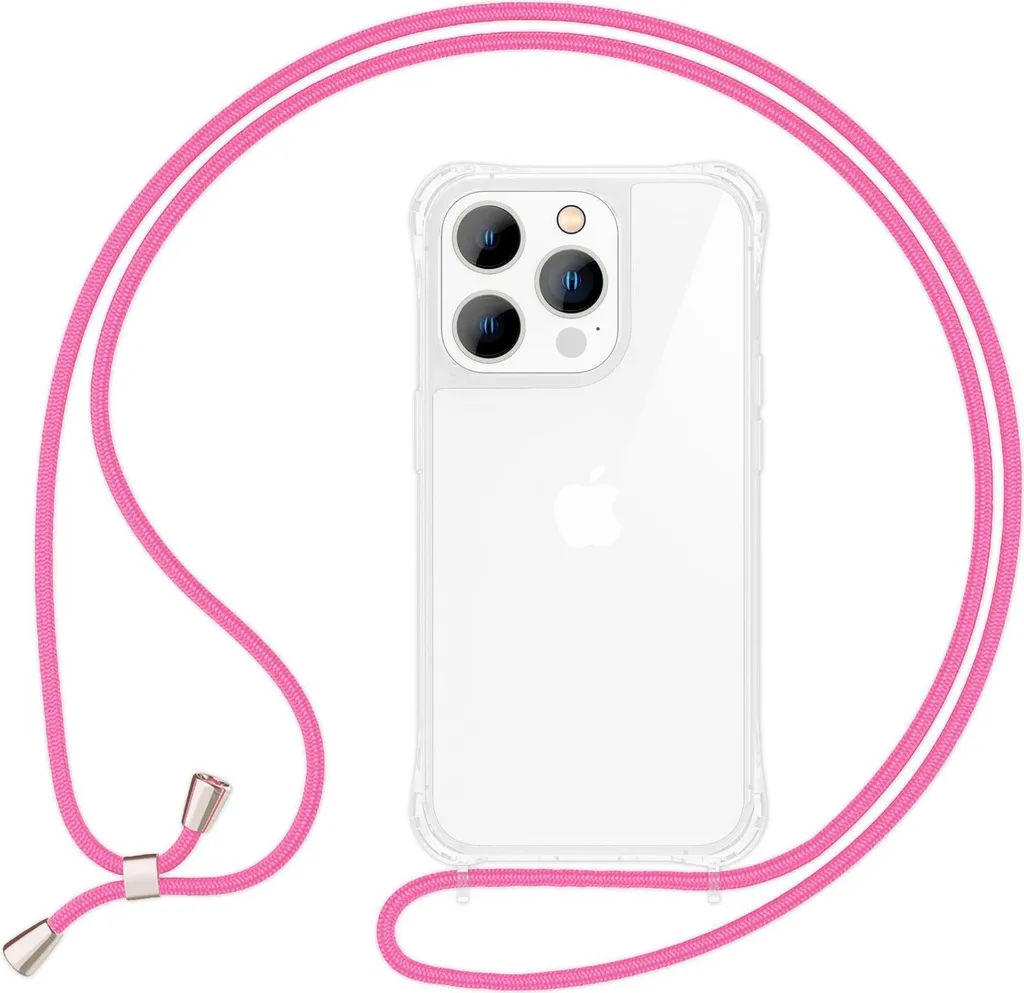 Protezione Totale iPhone 14 Pro Max | Cover con Cordino Rosa Anti-Caduta