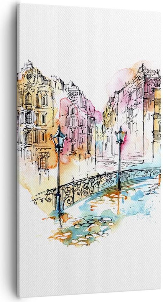 Bild auf Leinwand - Leinwandbild - Ort Stadt Architektur Herz - 55x100cm - Wand Bild - Wanddeko - Leinwanddruck - Bilder - Kunstdruck - Wanddekorat...