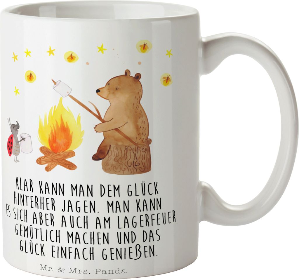 Mr. & Mrs. Panda Trinkbecher Bär & Marienkäfer Lagerfeuer - Weiß - Geschenk, Keramiktasse, cappuccinotasse, Becher, Tasse, Teetasse, Teddy, Kaff...