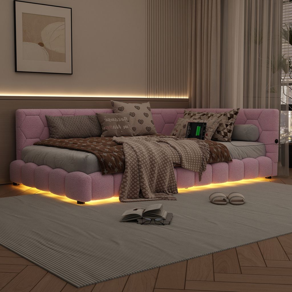 MODFU Tagesbett Polsterbett 90x200cm mit LED und Produktbild 7