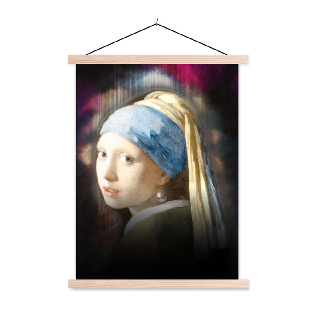 MuchoWow Textilposter Das Mädchen mit dem Perlenohrring - Vermeer - Regenbogen 40x53 cm mit holzfarbenen Rahmen - Schlafzimmer