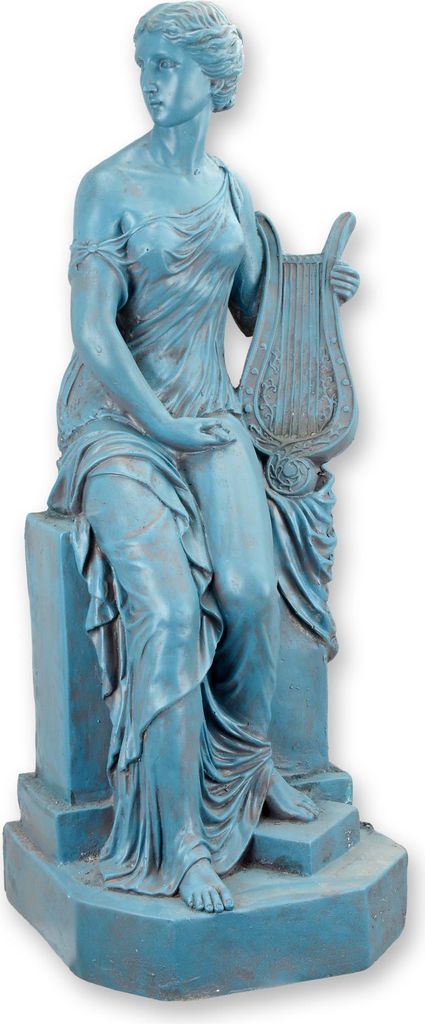 Skulptur Frau mit Harfe Kunstharz Replikat Retro Design Dekoration