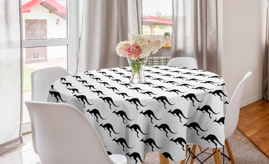 ABAKUHAUS Aboriginal Runde Tischdecke, monochromatische Känguru, Kreis Tischdecke Abdeckung für Esszimmer Küche Dekoration, 150 cm, Charcoal Gra...