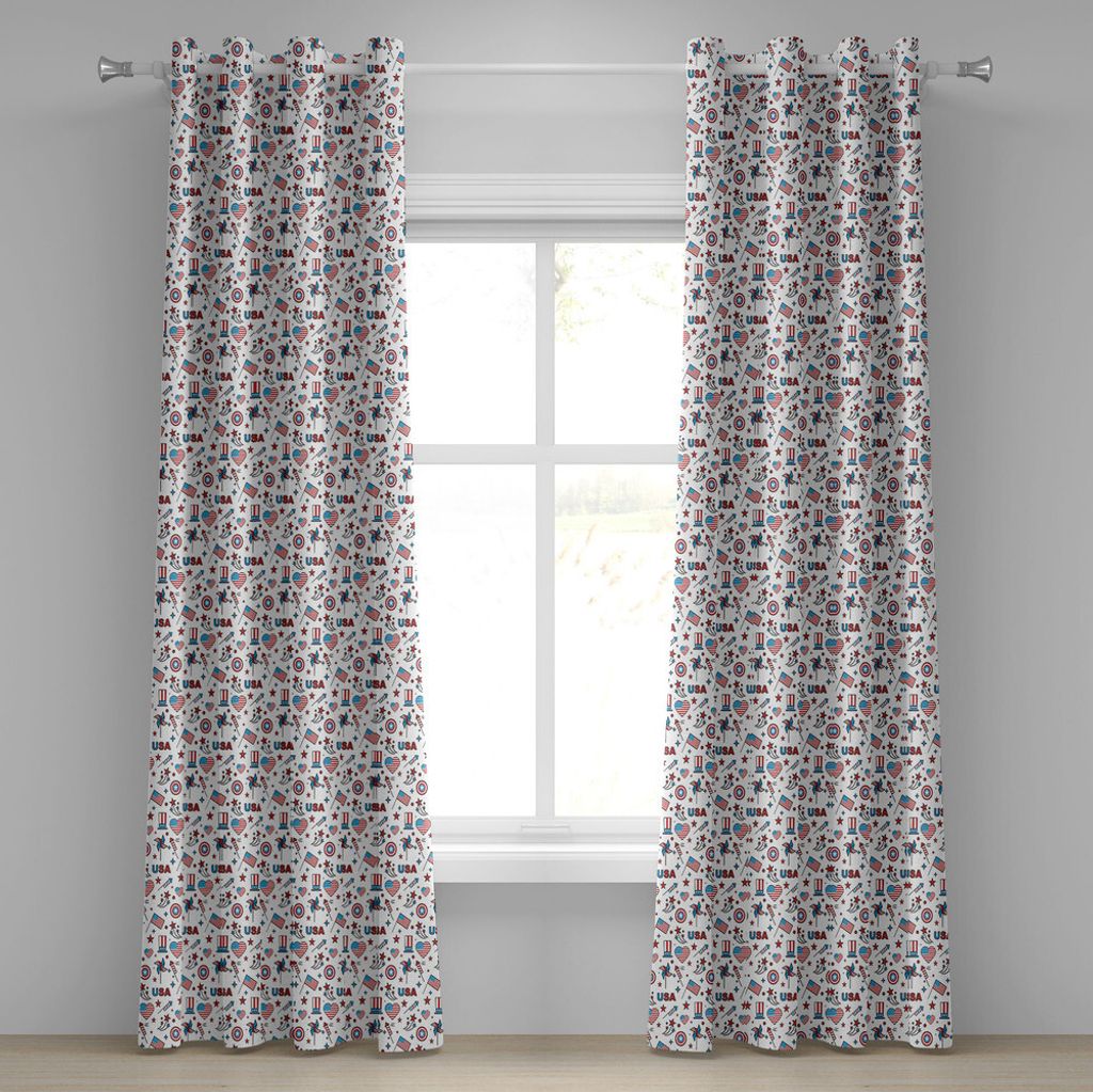 ABAKUHAUS 4. Juli Ösenvorhang, Uncle Sam Hat Pin Rad und Flagge der Vereinigten Staaten Symbole von Amerika, Dekorative 2-Panel-Fenstervorhänge, ...