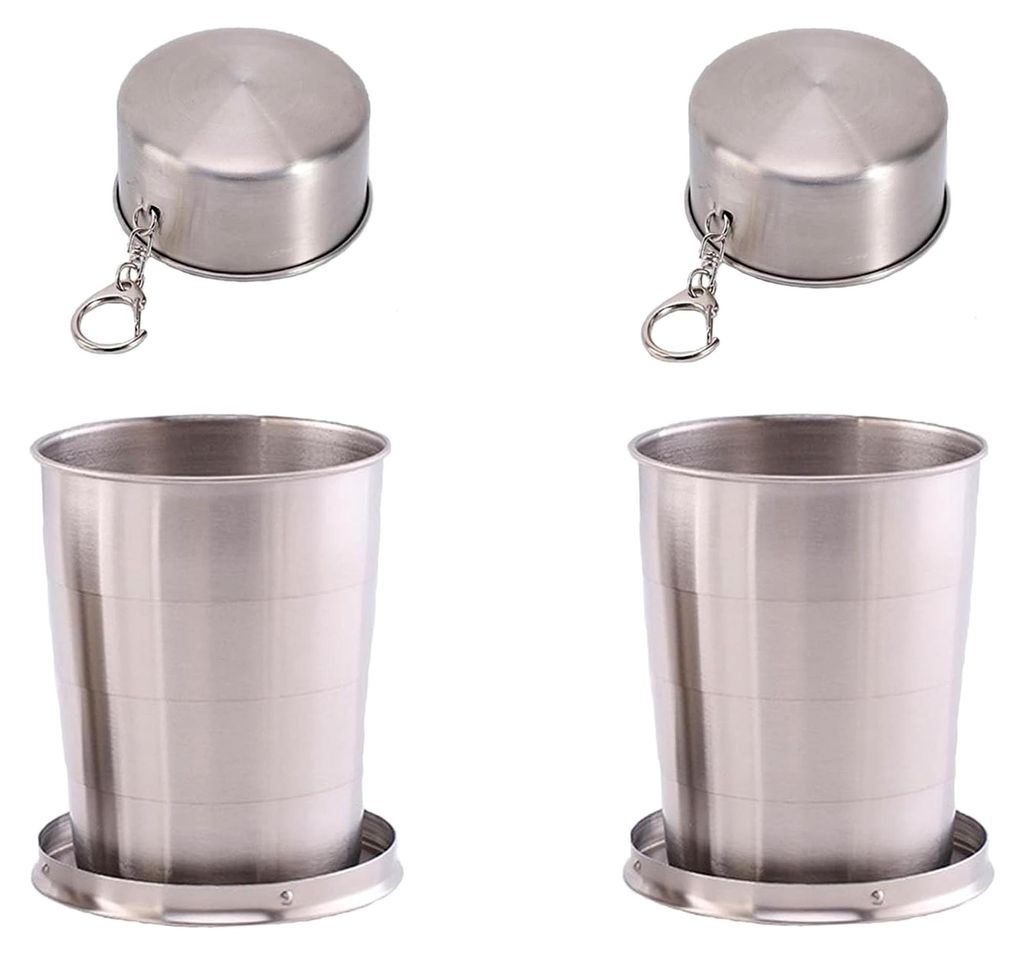 2 Stück 250ml Faltbarer Becher aus Edelstahl für Camping, Wandern, Klettern, Angeln, Picknicks und Reisen